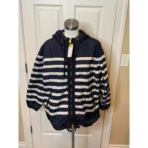 Moncler Blue White Striped Breton Giubbotto Hooded Jacket, Size Large (4)